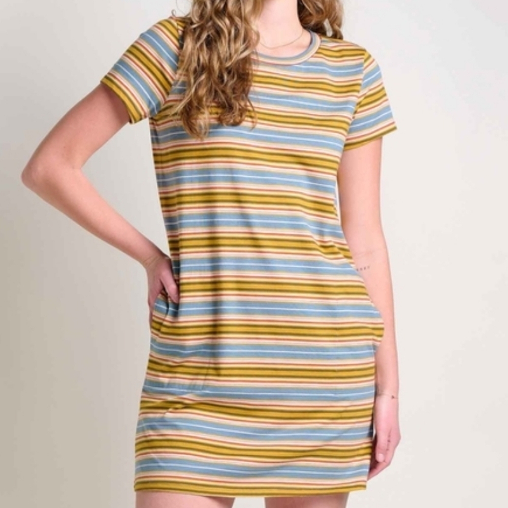 Toad & Co Striped Windmere II SS Dress Short Sleeve Women XL